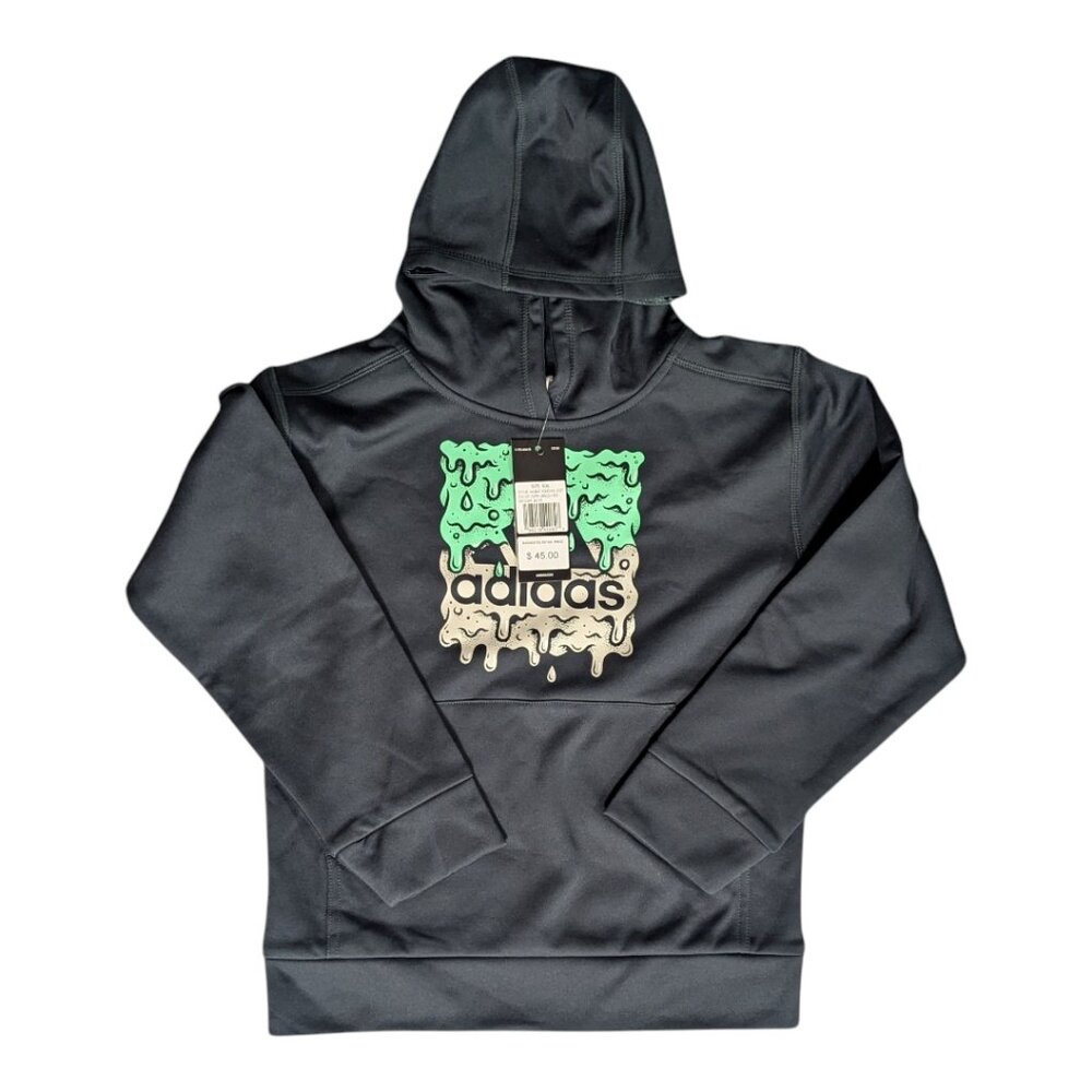 ADIDAS ~ Boy's Badge of Sport Slime Hoodie ~ Green Small (8)